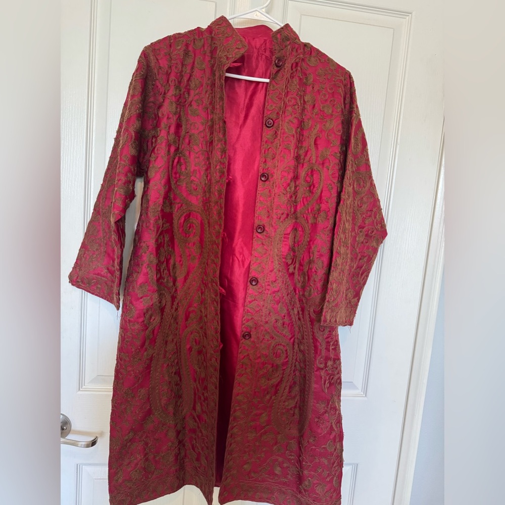 Elegant Red Brocade Women's Coat